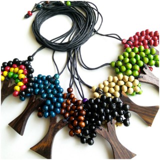 wooden necklaces pendant palm trees leather string 50 pieces